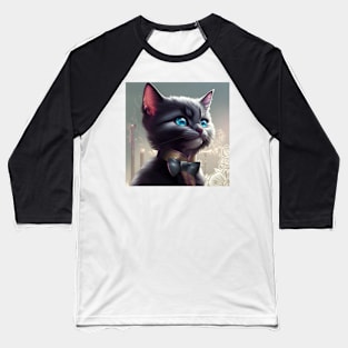 Elegant Grey and White Cat With a Black Bow Tie | White and grey cat with blue eyes | Digital art Sticker Baseball T-Shirt